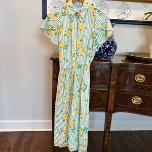 Draper James RSVP Linen Blue and White Stripe with Yellow Flowers Size Small